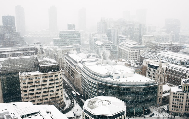 A winter storm in the city.