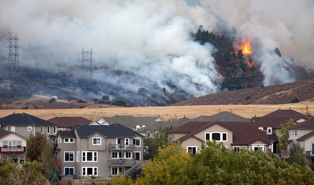 Fireman fights a wildfire.